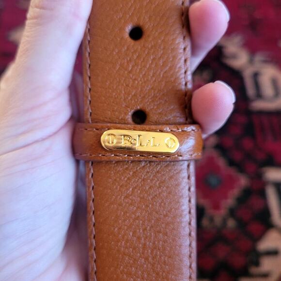 Ralph Lauren Brown Leather Belt Gold Buckle equestrian classic XL
